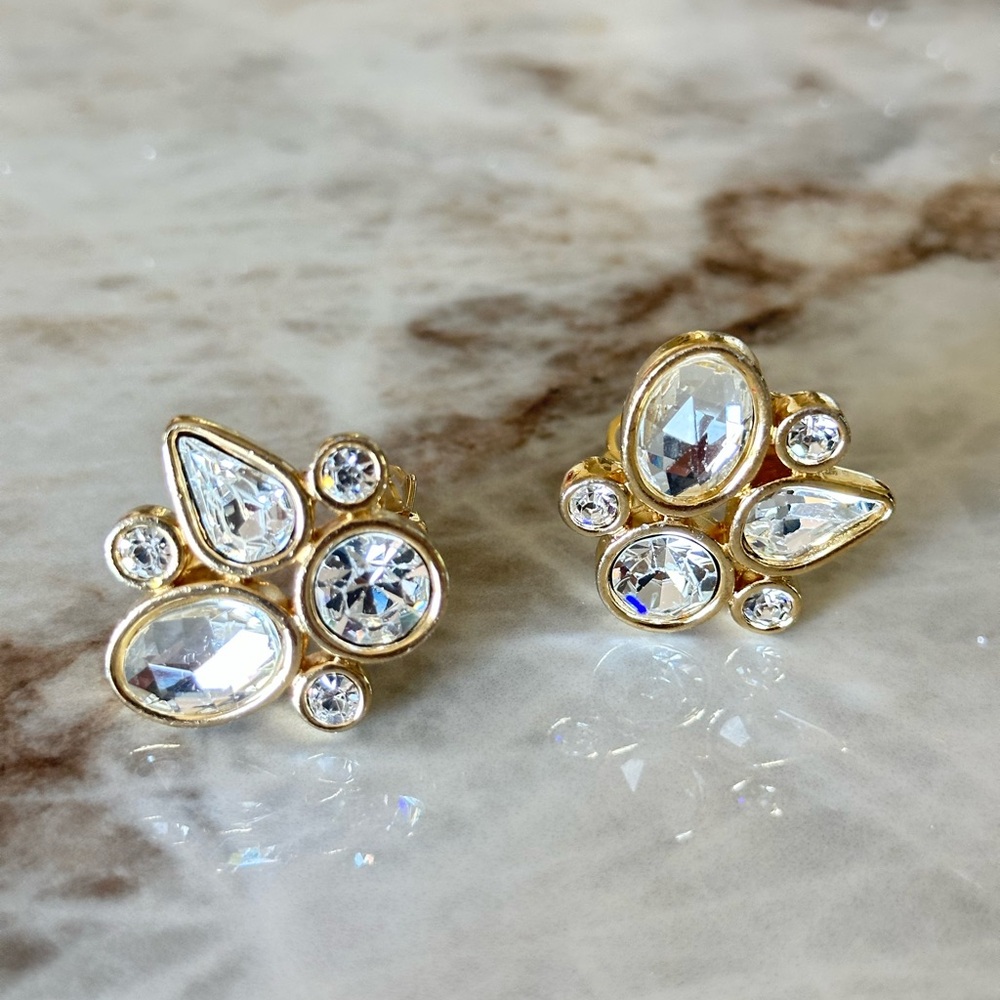 Vintage Givenchy Gold and Crystal Cluster Earrings
